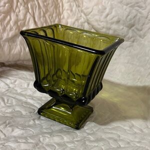Indiana Glass Olive Green Pedestal Vase